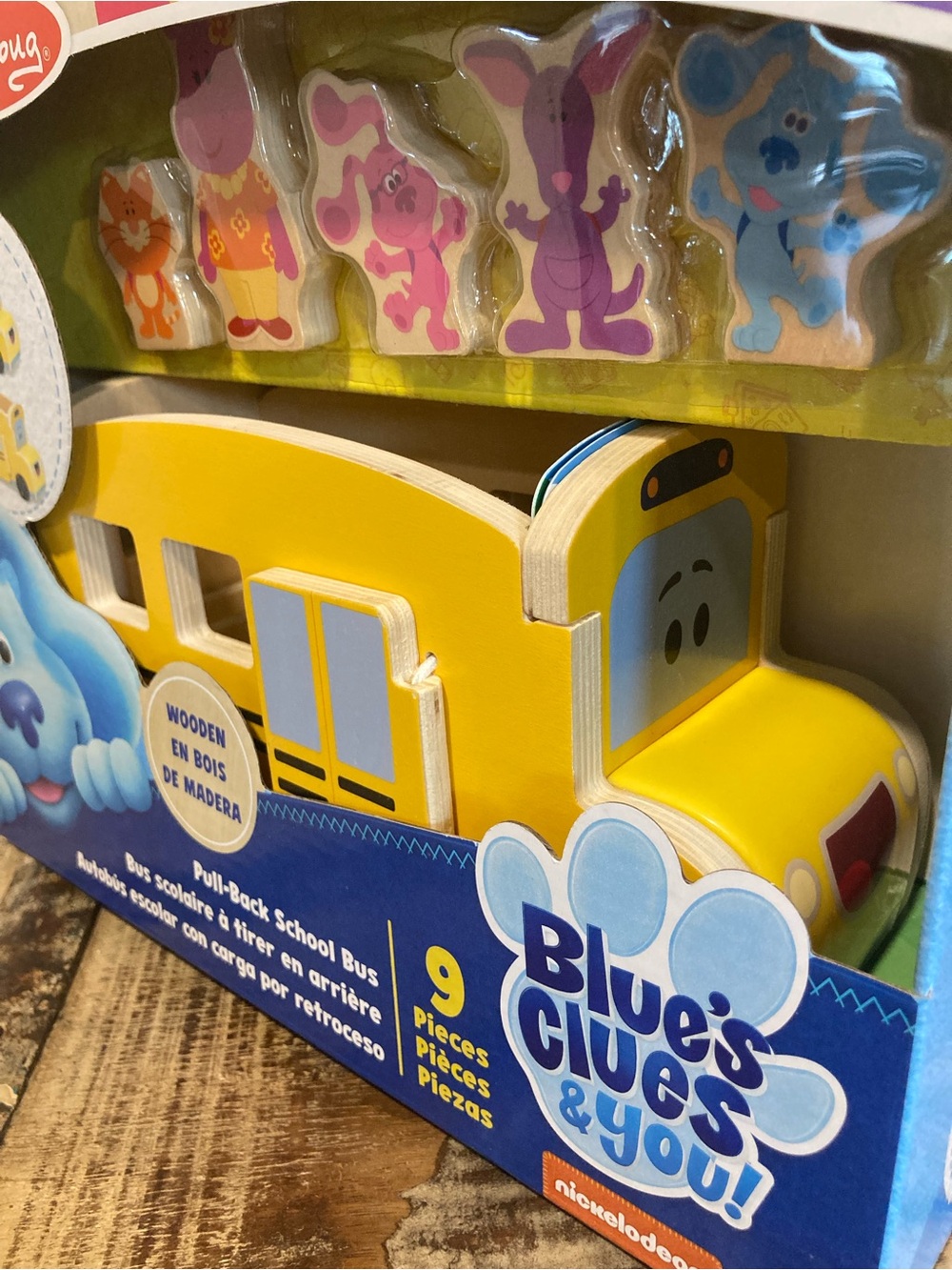 Melissa & Doug Blue's Clues & You Yellow Wooden Pull-Back School Bus Playset - Picture 3 of 15